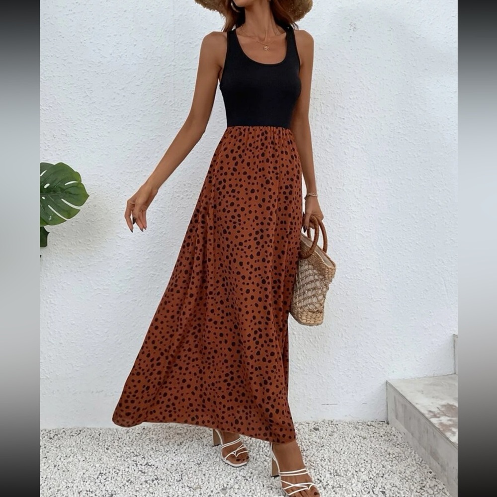 Boho Dalmatian print color block sleeveless maxi dress - Picture 15 of 15